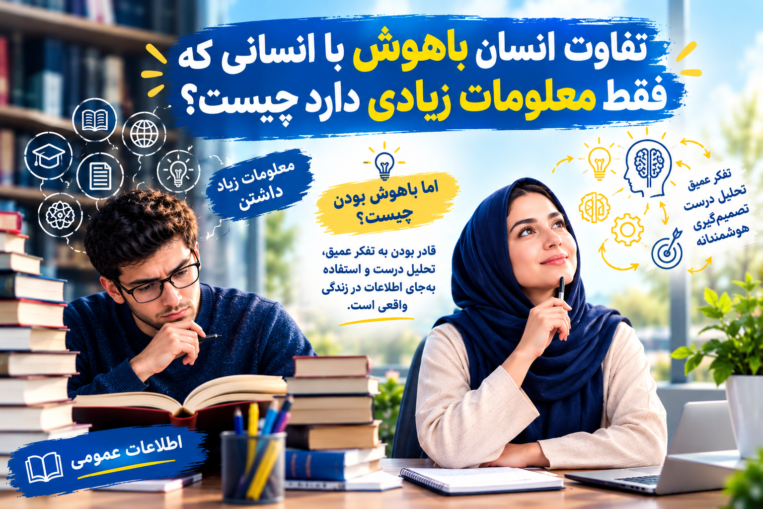 تفاوت انسان باهوش با انسان که فقط معلومات زیادی دارد چیست ؟
